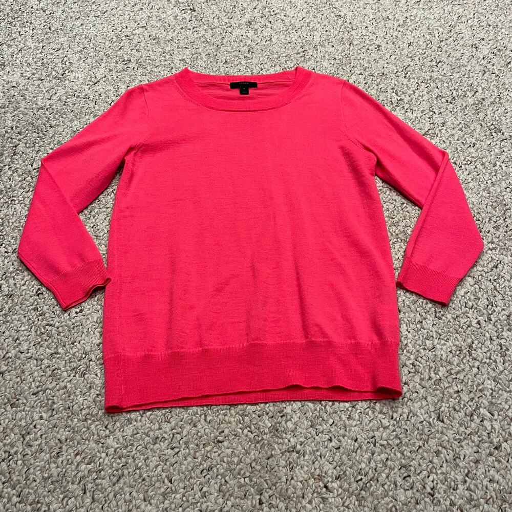 J Crew Tippi Merino Wool Sweater S Hot Pink Preppy Classic Casual Cozy Barbie